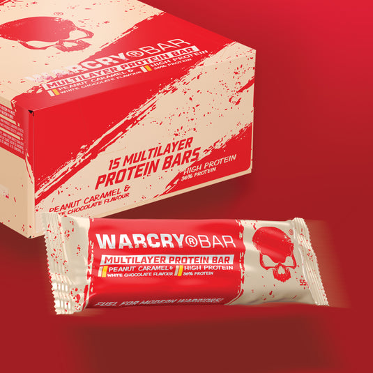 Multilayer Protein Bar WARCRY Peanut Caramel & White Chocolate - Baton proteic fara zahar adaugat scazut in kcal cu aroma de alune si caramel cu ciocolata alba.