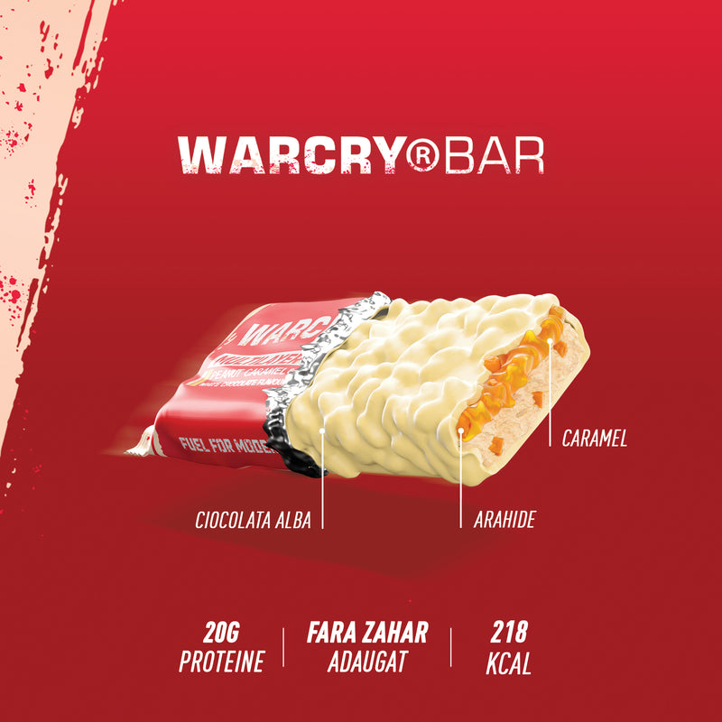 Incarca imaginea in galerie, Multilayer Protein Bar WARCRY Peanut Caramel & White Chocolate - Baton proteic fara zahar adaugat scazut in kcal cu aroma de alune si caramel cu ciocolata alba.

